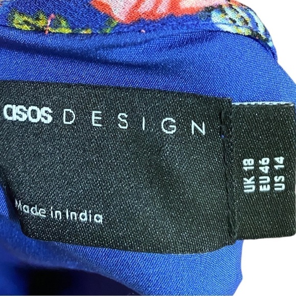 ASOS DESIGN wrap front tiered pleated midi dress in navy flirty floral Size 14 - Picture 9 of 11